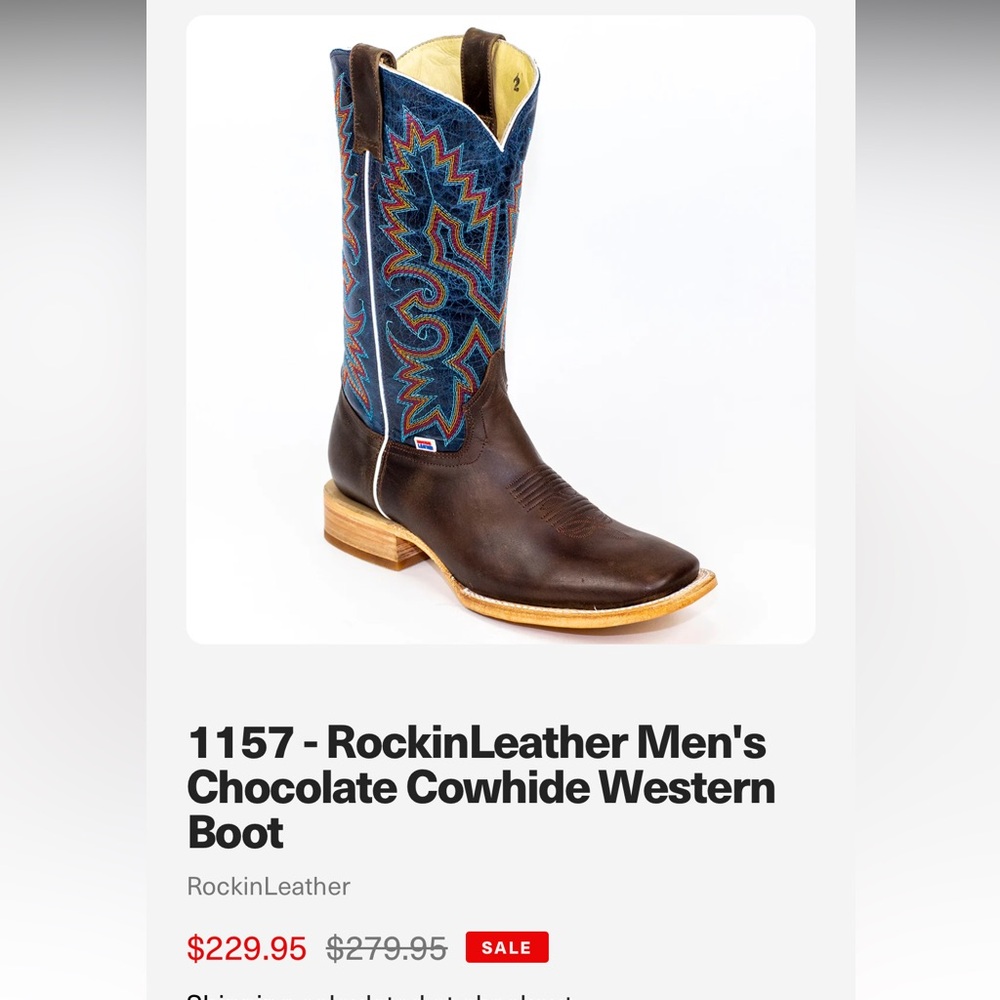 RockinLeather Western Boots Brown & Blue Embroidered Leather Women’s Size 6B